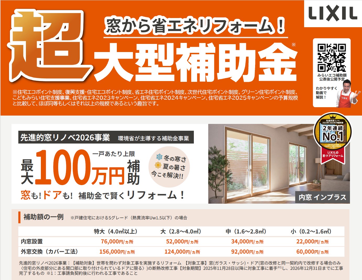 窓から省エネリフォーム!超大型補助金に対応します